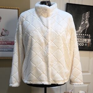 Nwt XL Sabrina Lauren Cozy Cream Teddy Jacket for Women With Pearls